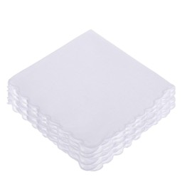 YQQYG Pack of 6 Handkerchiefs, 30 x 30 cm, White, Cotton Handkerchief with Scalloped Edge for Men and Women, Handkerchief, Handkerchief, Hand, White, M