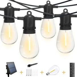 yaojin 33(27+6) ft Solar String Lights Outdoor, Waterproof with USB Port Remote Control Solar Patio Lights,9 Shatterproof S14 Bulbs,1W Soft White