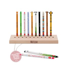 wunderwunsch Pen Holder for Legami and co Made of Sturdy Wood, Pen Holder for Colouring Pencils, Children's Desk as a Gift for School and Primary School (with Name, Oblong)