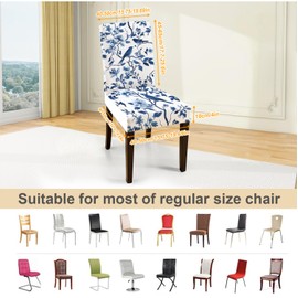 ANNA QUEEN Blue Floral Chair Covers for Dining Room Kitchen Set of 6 – Stretch Washable Slipcovers for Dining Chairs, Elegant Home Decor