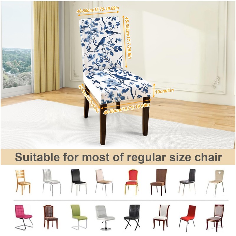 ANNA QUEEN Blue Floral Chair Covers for Dining Room Kitchen