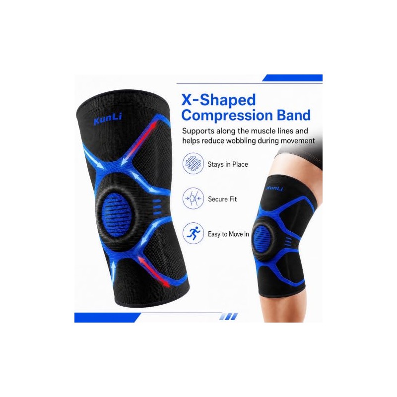 kunli Knee Support Sleeves With Side Stabilisers, 1 Pack，Black：M