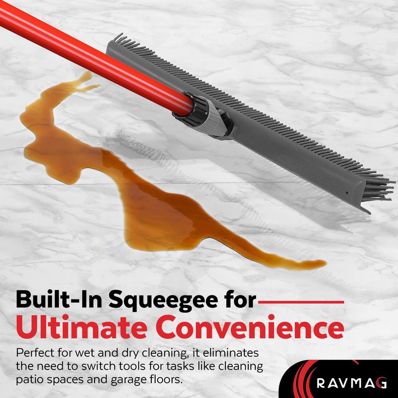 2-in-1 Silicone Rubber Broom Carpet Rake and Squeegee - Swivel