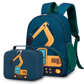 Mochila para niños y niñas, juego de librería preescolar de jardín de infantes con lonchera bolsa escolar para niños pequeños, A-Excavator Constructi 2, Pequeño, Lindo