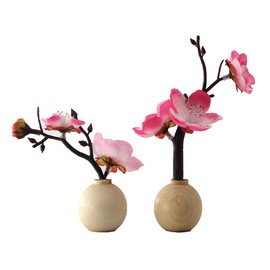 OKBABY Hinamatsuri Wooden Hina Doll Tools, Decorative Flowers for Hina Dolls (1 Pair), Cherry Blossoms, Hinamatsuri, Wooden Round Base