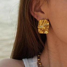 Chunky Gold Rectangle Earrings for Women Thick Earrings Minimalist Geometric Statement Earrings for Women