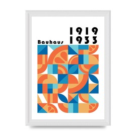 Lithobee - Bauhaus Style 2 - Printed Wall Art Design in Sizes A2, A3 & A4 Framed in a Stylish Quality Coloured Frame or Unframed (A4 White Ornate Frame)