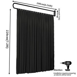 GODNOEI U-Shape Room Divider Privacy Partition Curtains Metal Support Wall Mounted Curtains for Fitting Room Beauty Salon Bedroom Hospital SPA (7.2ft Black)
