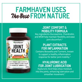 FarmHaven Glucosamine Chondroitin MSM with Boswellia, Turmeric| Added Hyaluronic Acid & Vitamin D3 | Promotes Joint & Muscle Health & Inflammation Response | Non-GMO & Gluten Free | 90 Capsules
