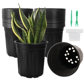 Huvai 100 Pack 1 Gallon Flexible Plant Nursery Pots, Thickened Soft Plastic Plant Pots with 100Pcs Waterproof Plastic T-Type Plant Tags and 2Pcs/Set Transplanting Digging Mini Tools(Black)