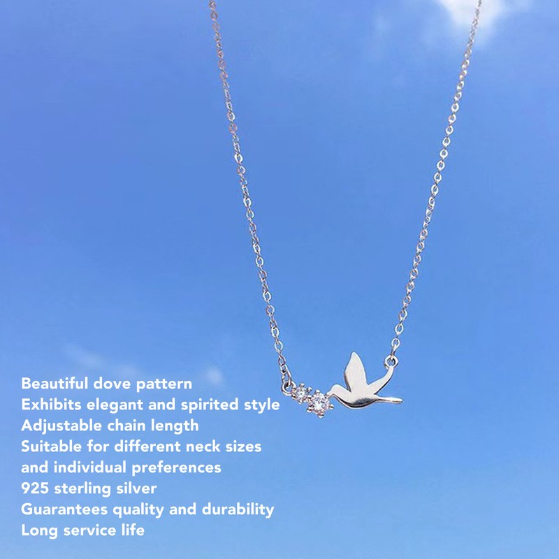 Silver Pendant Necklace Beautiful Elegant Adjustable Cute Dove Bird Pendant