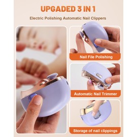 2025 New Electric Nail Clipper, 3 in-1 Electric Polishing Automatic Nail Clippers with LED Light & Nail Scraps Storage, Automatic Nail Trimmer for Kids, Adults, Seniors (White)