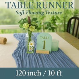 10FT Dusty Blue Cheesecloth Table Runner – 120 Inch Gauze Boho Table Decor for Wedding, Baby Shower, Bridal Brunch, Birthday, or Elegant Rustic Home Styling