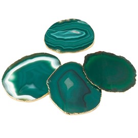 Nupuyai 2pcs Green Agate Slices Cup Mats Coasters for Drink, Irregular Crystal Stone Coaster Set Place Cards for Wedding Home Decor 3.1"-3.9"