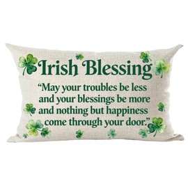 Ramirar Green Clovers Quote Irish Blessing Happy St. Patrick's Day Spring Decorative Lumbar Throw Pillow Cover Case Home Living Room Bed Sofa Car Cotton Linen Rectangular 12 x 20 Inches