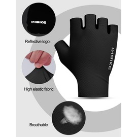 INBIKE Cycling Gloves Men Women MTB Mountain Bike Road Bike Gloves Summer Haslbfinger Fingerless Non-Slip Shockproof Elastic Reflective Breathable Cycling Black 2XL