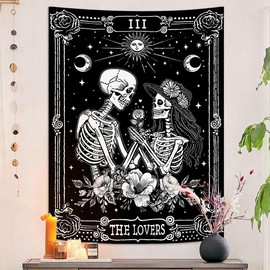 Skull Tapestry Wall Hanging Hippie Tapestry Blacklight Tapestries For Bedroom UV Room Decor For Bedroom Aesthetic (Black, 40.00 x 30.00) - Size: 50x60