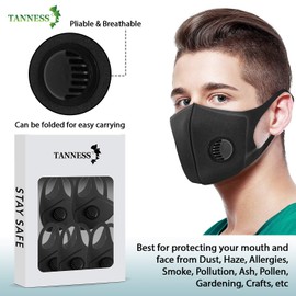 Tanness 5 PACK Black Face Mask - Reusable Breathable Cover Face Mouth Covering with Valve Filter