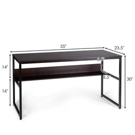 Computer Desk with Bottom Open Storage Shelf Bookshelf Laptop Notebook PC Workstation Study Writing Reading Gaming Table Metal Frame Construction Spacious Desktop Suitable for Study Room Home Office
