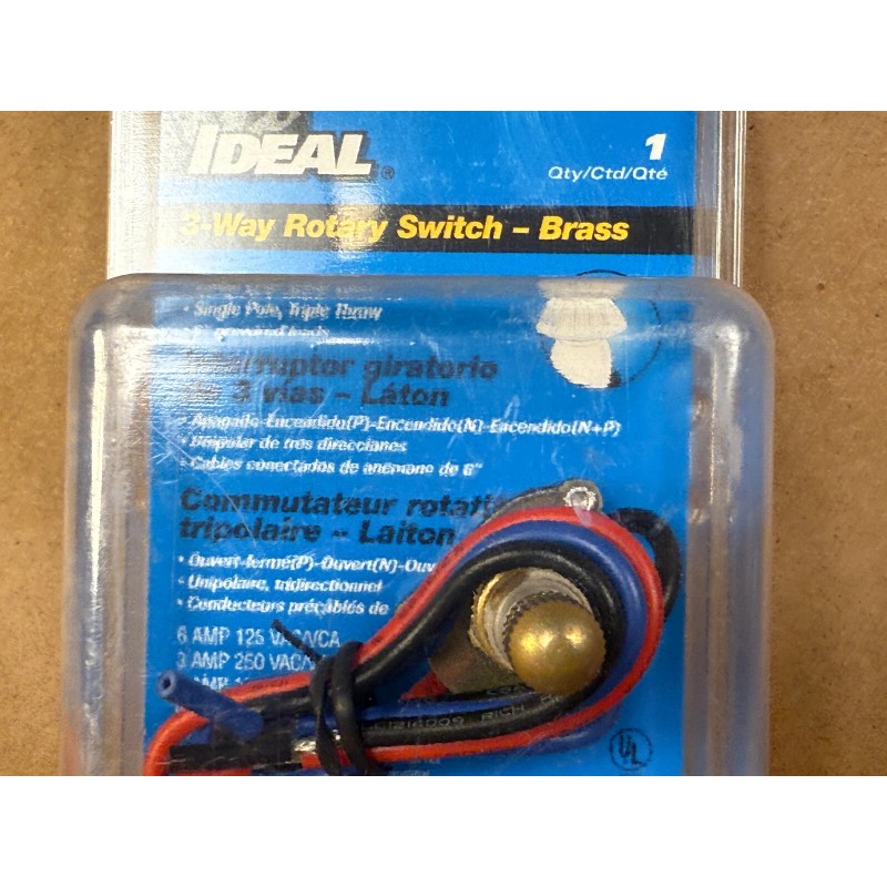 Ideal 774062 3-Way Brass Rotary Switch, 2 Circuit, 5/8" Shank,