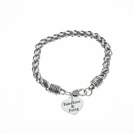 Infinity Collection Silver Plated Fabulous Forty Birthday Bracelet | Jewelry for Your Lovely Friend | Heart Charm Bracelet Jewelry with Engraved Fabulous and Forty