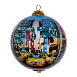 New York City at Sunset Christmas Ornament Hand Painted from Inside with Decorative Gift Box