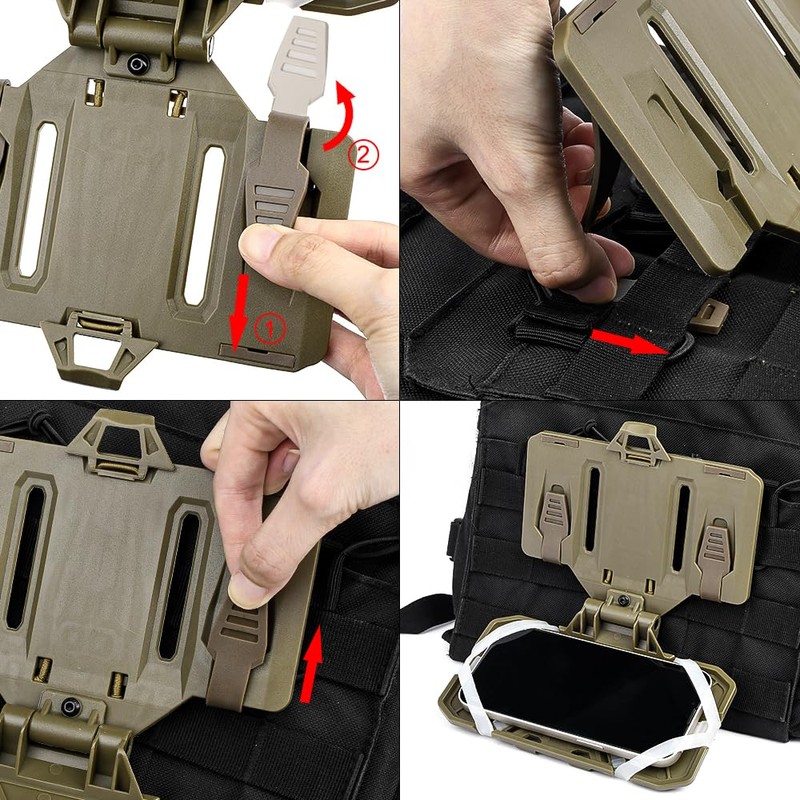 Tactical Vest Folding Plate Carrier Phone Bracket Holder, Universal Chest