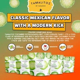 Tamalitoz Cucumber Extravaganza – Spicy Cucumber Mexican Hard Candy Filled with Chile, Lime & Sea Salt Center, Handcrafted Fruit Candy, Gluten-Free, Kosher, No Artificial Colors – 5 Bags (4oz Each)