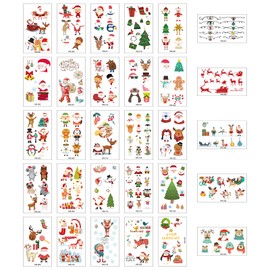 30 Sheets Christmas Temporary Tattoos,Xmas Tattoos Sticker for Kids,Waterproof Cute Mixed Watercolor Santa Claus Cartoon Style Body Sticker,for Stocking Fillers,Children Girls Birthday Party Favors