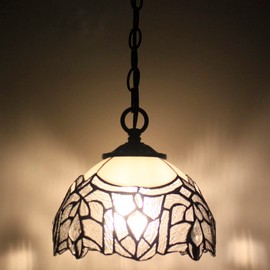 Small Tiffany Pendant Light 8 inch Tiffany Style Stained Glass Pendant Hanging Lamp Small Vintage Hanging Light Fixtures for Home Living Room Restaurant Hallway (White Bending Crtystal Style)