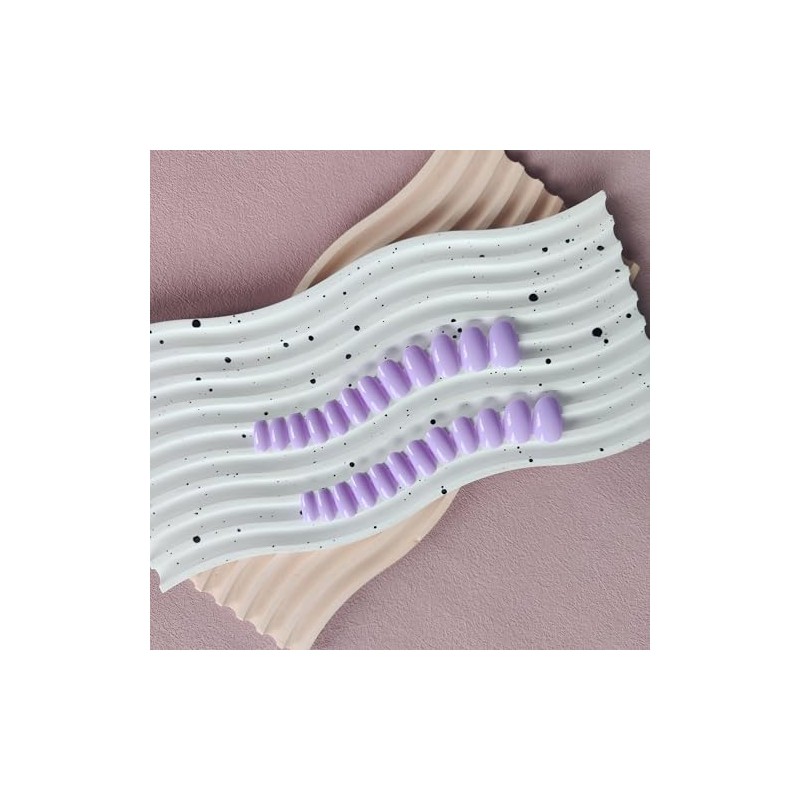 KQueenest Lavanda Purple Press On Uñas Cortas Ovaladas, Lila Acrílico