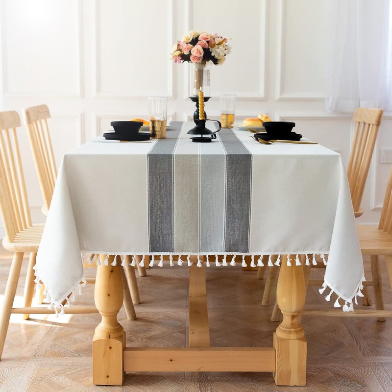 SUNBEAUTY Grey Table Cloths Rectangular Cotton Linen Table Cloth Wipeable