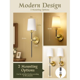 SyncGlow Battery Operated Wall Sconces Set of 2, Black Gold Wireless Wall Lights with Rechargeable Magnetic Bulbs and Remote, Dimmable & 15 RGB Colors Wall Lamps for Bedroom Living Room Hallway Decor