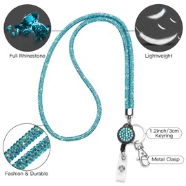 Soleebee Card Holder Lanyard Bling Rhinestone Lanyard with Key Ring Crystal Collar Women's Necklace Kit for Key Ring ID Card Holder, Lake blue with ID yo-yo