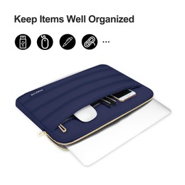MOSISO Puffy Laptop Sleeve Compatible with MacBook Air/Pro, 13-13.3 inch Notebook, Compatible with MacBook Pro 14 inch M3 M2 M1 Chip 2024-2021, Polyester Horizontal Bag with Small Case, Navy Blue