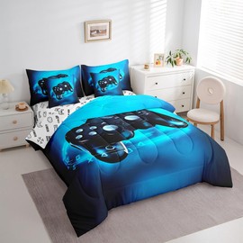 Feelyou Gaming Bed in a Bag Kids Bedding Set Soft Gamer Console Video Game Comforter Set Twin Size 7 Pieces Boys Teens Game Room Decor Bed Set with Comforter, Sheet Set, Pillowcases, Pillow Covers