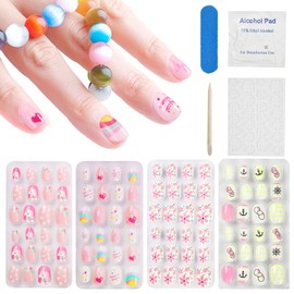 DKDDSSS 144Pcs Nails for Kids Kids False Nails, Kids Stick on Nails Kids Fake Nails, Kids Nails Sets for Girls False Nails for Kids, Girls Nails Children Press on Fake Nail, 6Pcs Manicure Accessories