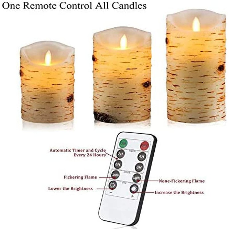 Nancia Flameless Candles Birch Bark Effect Battery Operated Candle,3PACK Real