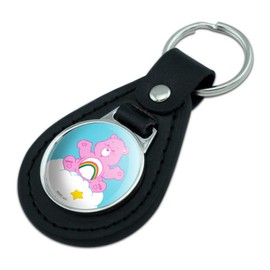 GRAPHICS & MORE Black Leather Care Bears Cheer Bear Keychain