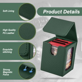 Stepane MTG Deck Box, Double Display Window MTG, Commander Deck Box Fits 120+ Single Sleeved Cards, PU Leather Magnetic Closure Card Box with 2 Dividers&2 Toploaders for TCG, CCG, Green