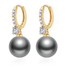 Pearl Earrings for Women 14K Gold Plated Hypoallergenic Pearl Earrings 5A Cubic Zirconia Dangle Earrings Elegant Jewelry (2-Gold-black)