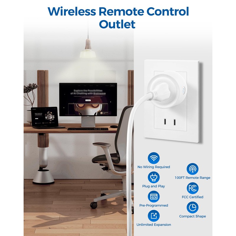 Remote Control Outlet, WILAWELS Wireless Light Switch, Removable Remote Light