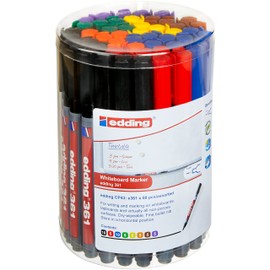 edding 361 whiteboard marker set - multi-coloured - 50 whiteboard pens - round tip 1 mm - whiteboard pen dry wipe - for whiteboards, flipcharts, magnetic, memo boards - sketchnotes - refillable