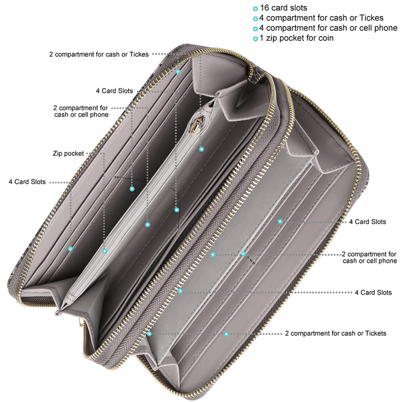 B BRENTANO Vegan Leather Double Zipper Pocket Wallet with Grip