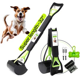 Heebzpet 32" Pooper Scooper for Large Small Dogs and Cats, Portable Long Handle Foldable Poop Scoop,Pooper Scooper for Large Dogs with Poop Bags for Grass and Gravel Pet Waste Pick Up