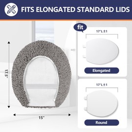 Baahrnom Luxury Soft Microfiber Toilet Lid Cover Machine Washable Solid Toilet Seat Cover 17.5" x 15" Adjustable Rubber Backing Fits Most 16-17.5" L x 14-16" W Round Oblong and Elongated Toilet Seat