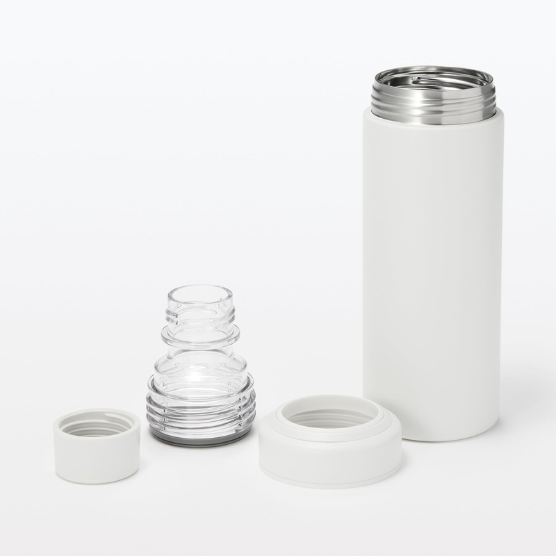 Mujin Ryohin Stainless Steel Carbonation-Friendly Insulated Bottle, White, 600 mL,