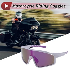 X AUTOHAUX 1 Set Motorcycle Riding Goggles Anti-glare Tri-Acetyl Cellulos PC UV400 Outdoor Sports Sunglasses for Motocross Dirt Bike ATV Purple Lens White Frame