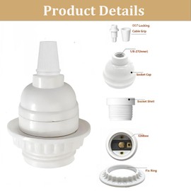 Phenolic Medium Base Light Socket,3 Pack TWDRTDD White Period Style E26 E27 Edison Retro Pendant Lamp Holder (White,Thread and Ring)