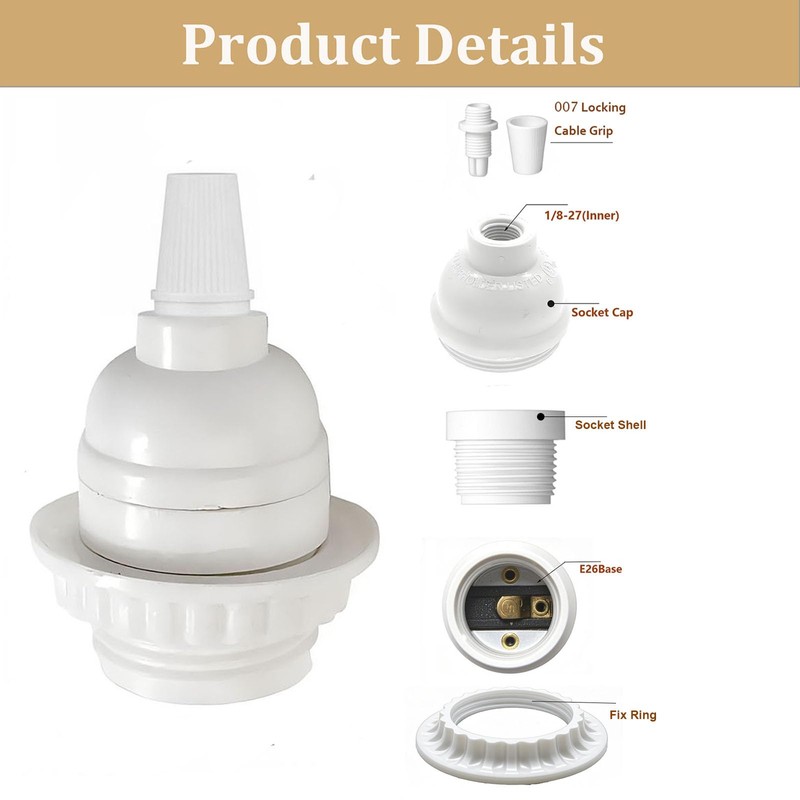 Phenolic Medium Base Light Socket,3 Pack TWDRTDD White Period Style